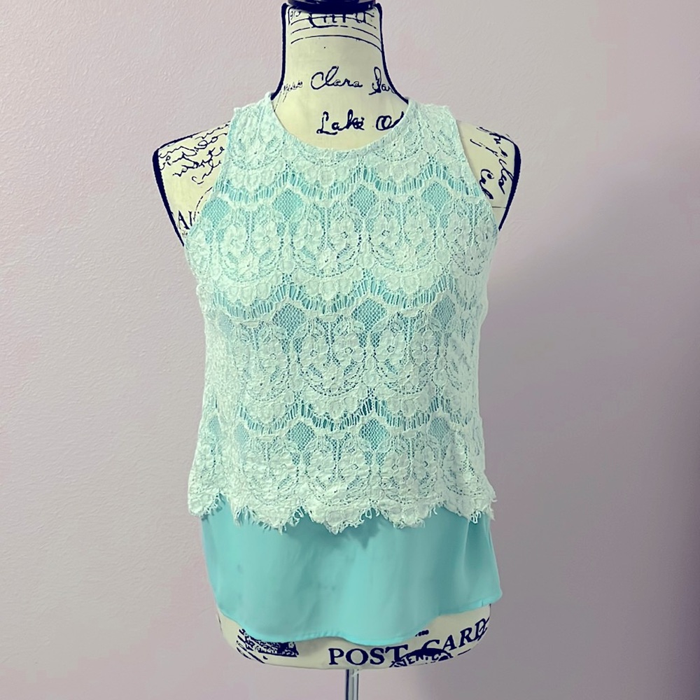 Lace and sheer sleeveless top